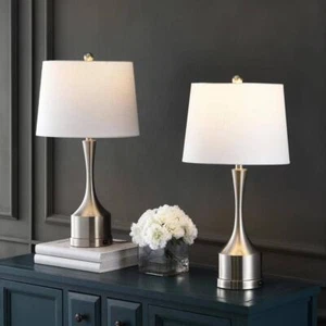 JONATHAN Y LED 26" Table Lamp w/ USB Charging Port Nickel Base/White (Set of 2) - Picture 1 of 5