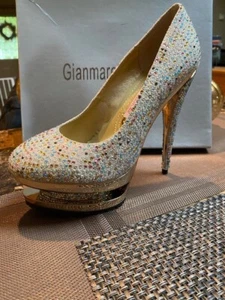 Gianmarco Lorenzi Women's Crystal Studded Stiletto Platform Pumps Size 37 EU - Picture 1 of 8