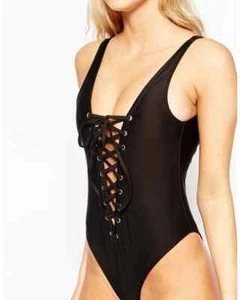 Wolf & Whistle Eyelit Lace Up Pamela Swimsuit SIZE UK 8 E/F CUP C2 - Picture 1 of 2