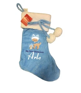 Personalised Baby's first Christmas Blue Pom Pom stocking xmas santa (your name) - Picture 1 of 1