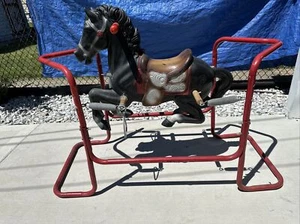 Vintage 1970s Black Beauty Kids Ride On Spring Rocking Horse - Picture 1 of 6