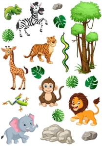 Jungle Safari Animal Cake Scene Edible Toppers Birthday Party Decorations UNCUT - Picture 1 of 1
