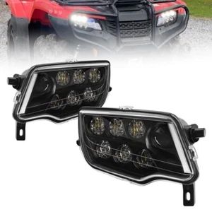 LED HEADLIGHTS ATV UTV Black For 2014-2020 Honda Rancher 420 Foreman 500/Rubicon - Picture 1 of 9