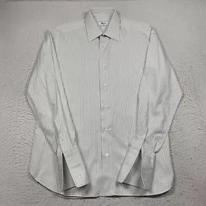 BRIONI Dress Shirt Mens 16 Green Striped Button Up Long Sleeve French Cuff - Picture 1 of 15