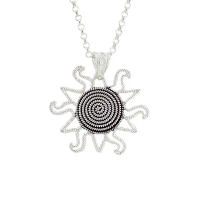 Collana filigrana sarda in argento con ciondolo pendente corbula sole - Immagine 1 di 2