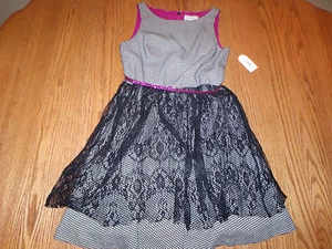 Nwt Womens Juniors Jessica Simpson $138 Black Lace Purple Glitter Belt Dress 6 - Picture 1 of 4