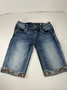 Miss Me Girls Youth Shorts Size 10 Blue Denim Floral Bermuda Style Jk8925m2 - Picture 1 of 8
