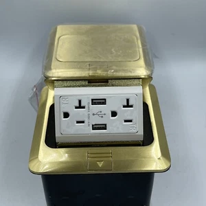 Pop Up Floor Outlet Box with 20Amp and USB Chargers. 2 Pack. Gold - Picture 1 of 7