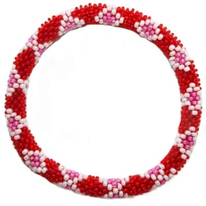 Pulsera Aid Through Trade Roll-On® "Smooch" Rojo Rosa Blanco Cuentas ~Nepal~ - Imagen 1 de 2