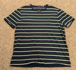 Polo Ralph Lauren Shirt Mens XL Green Blue Striped Pony Custom Slim Fit Preppy - Picture 1 of 7