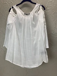 Zac & Rachel Womens Cold Shoulder Open Lace Peasant Shirt - Picture 1 of 6