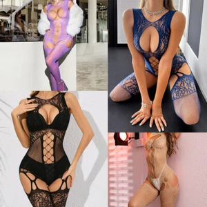 Body a rete biancheria intima pigiama da notte aperto all'uncinetto lingerie sexy · - Foto 1 di 16