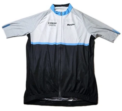 Jersey de ciclismo Santini Trek Travel cremallera completa XL hecho en Italia ajuste profesional negro blanco Foto 1 de 4