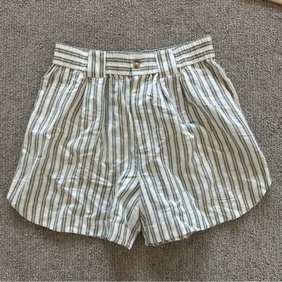 全新带标签 Madewell 亚麻混纺条纹短裤 NF062 Sage 绿色白色 M 码 — 第 1/4 张图片