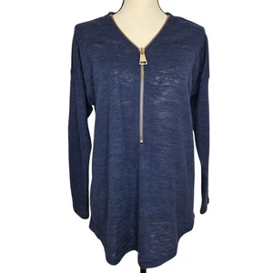 Soft Surroundings 1/2 Zip Valentina Sweater Large L/S Blue Nubby Pullover Knit - Picture 1 of 6