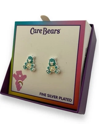 Aretes Care Bears enchapados en plata fina azul oso de alegría nuevos en caja Foto 1 de 4