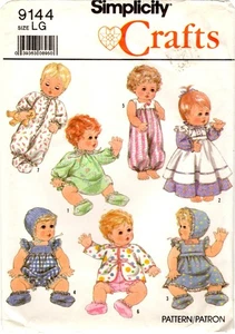 L 17"-18" BABY DOLL CLOTHES Simplicity 9144 Sewing Pattern ©1989 Cut-COMPLETE - Picture 1 of 3