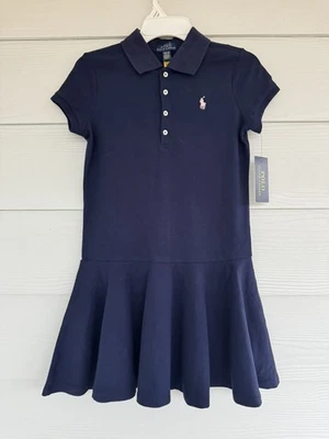 Nuevo con etiquetas Vestido Polo Ralph Lauren Niñas Azul Marino Botón Rosa Pony Talla M 8-10 Algodón Foto 1 de 4
