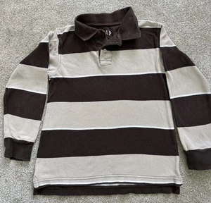 Gap Boys Polo Shirt Long Slv Brown Khaki White Stripe Size S 6-7 - Picture 1 of 2