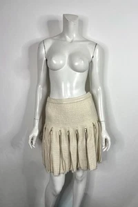 Vtg Alexander McQueen AW2003 Ivory Leather Zipper Skirt S - Picture 1 of 12
