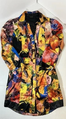 Y2K Coogi 多色连衣裙女式小号黑色黄色纽扣按扣衬衫 — 第 1/4 张图片