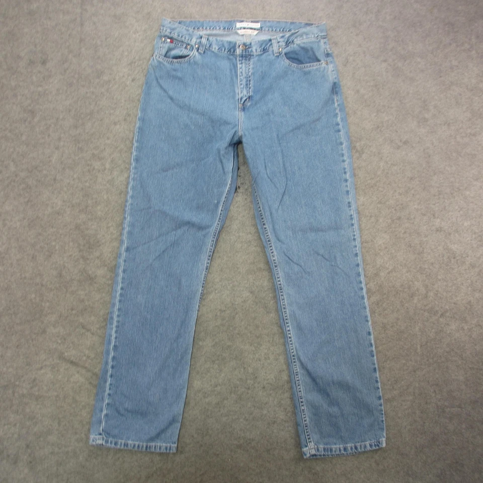 Pantalones de mezclilla Tommy Hilfiger para hombre 34x32 azul calce clásico pierna recta 100 % algodón Foto 1 de 4