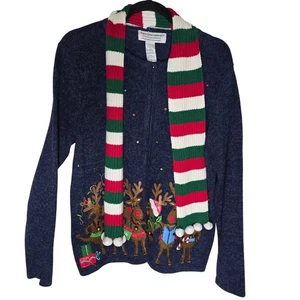 Cárdigan Suéter Reno Vintage Tiara Colección Internacional Navidad Grande - Imagen 1 de 7