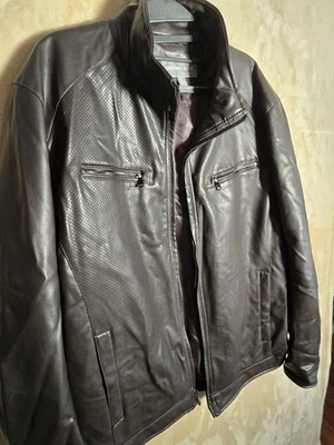 Michael Kors Hombre XL Marrón Perforado Imitación Cuero Moto Chaqueta Bolsillos con Cremallera... Foto 1 de 4