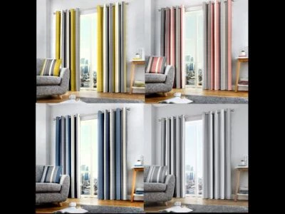 Modern Fusion Whitworth Stripe Geometric Readymade Lined Eyelet Curtains/Cushion - Image 1 of 2