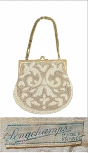 VINTAGE LONGCHAMPS PARIS BEADED EVENING PURSE w CHAIN HANDLE - Picture 1 of 9