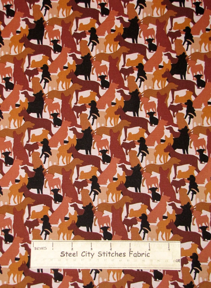 Tela de algodón 453 marrón Isabels Studio por yarda para perros silueta cachorro perros Foto 1 de 1