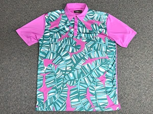 Loudmouth Golf Poloshirt Herren Größe Large ausgefallen Banane Strand grün/rosa geblümt - Bild 1 von 13
