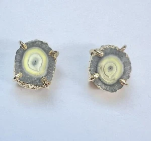 BRAND NEW DRUZY AGATE GEODE GOLD PLATED STUD EARRINGS 0.5" H-7649 - Picture 1 of 3