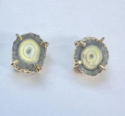 PENDIENTES DRUZY ÁGATA GEODA CHAPADOS EN ORO 0.5" H-7649 NUEVOS Foto 1 de 3