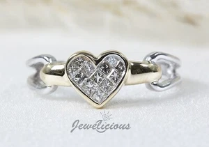 10K Two Tone Gold Natural Diamonds Invisible Set Heart Ring - Picture 1 of 6