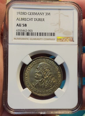 1928 D GERMANY 3 MARK ALBRECHT DURER NGC AU58 - Image 1 of 3