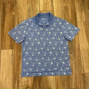 Haggar Clothing Mens Polo Shirt Blue White Palm Trees Short Sleeve Collar M - Picture 1 of 6