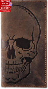 Men'S RFID Vintage Look Genuine Leather Long Bifold Wallet Checkbook Wallets,Buf - Picture 1 of 12
