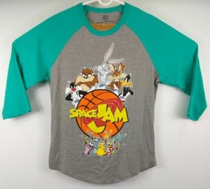 Men's Space Jam Gray Long Green Sleeve Looney Toons & Aliens shirt Size L - Picture 1 of 5