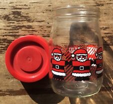 Vintage Retro 1987 Carlton Glass Santa Christmas Cookie Jar w Red Lid 1 Liter