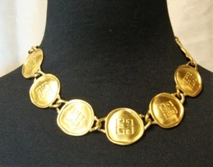 Vintage Givenchy Stamped 16 - 20" Gold Plated Logo Coin Medallion Necklace - Picture 1 of 8