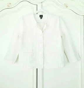 Eileen Fisher Off White Irish Linen 3/4 Sleeve Short Jacket Womens Small - Picture 1 of 7