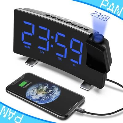 LED FM Radiowecker mit Projektion Digital Funkuhr Dimmbar Tischuhr Alarm USB DE - Bild 1 von 4