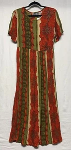 Vintage MPH Maxi Dress Size L Cottagecore Hippie Artsy Artisan Beaded Tie Back - Picture 1 of 19