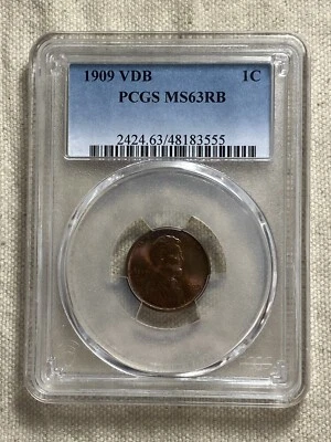 1909 VDB Lincoln Wheat Cent MS63 RB PCGS Nice Underlying Color Pink Toning - Image 1 of 4