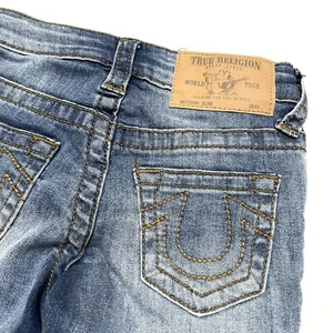 True Religion Sz 4 Boys Straight Slim Jeans  Distressed Aruba Blue Kids Girls - Picture 1 of 7