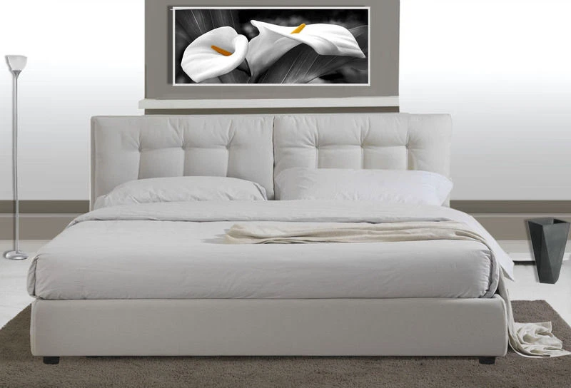 Letto matrimoniale in ecopelle bianco moderno a due piazze con rete a doghe | R - Immagine 1 di 1