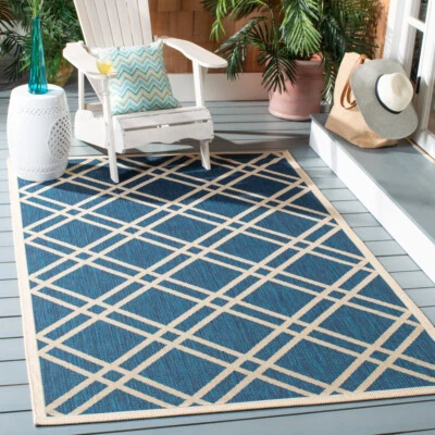SAFAVIEH Indoor Outdoor CY6923-268 Courtyard Navy / Beige Rug - Image 1 of 4
