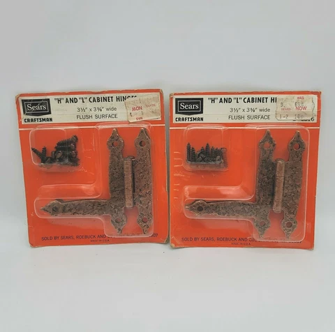 Sears H & L Cabinet Hinges Flush Surface Forged Iron Old Copper Finish 3 Antique Cover