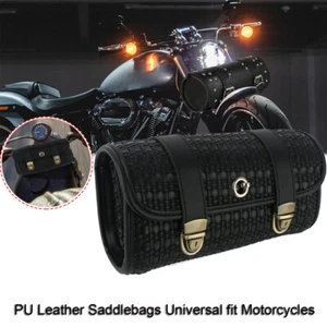 Universal Motorcycle Front Fork Tool Saddle Bag Storage Pouch Luggage PU Leather - Picture 1 of 12